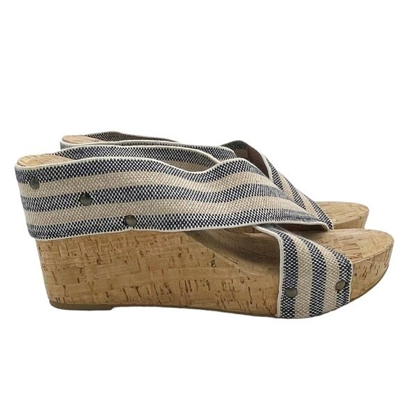 Lucky Brand Miller II Cross Strap Cork Wedge Blue Cream Stripe Women’s Size 9.5 - Picture 8 of 16